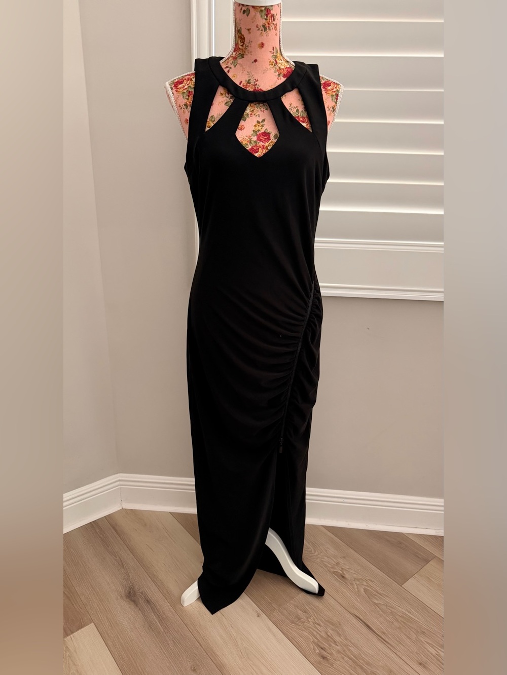 Vintage Cache Black Sleeveless Cutout Ruched Maxi Dress